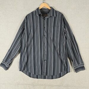 Kenneth Roberts Platinum Mens XL Blue Grey Striped Cotton Button Down Shirt